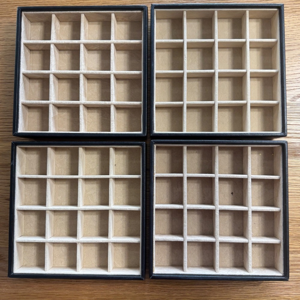 Glenor Co Stackable Jewelry Trays Black Faux Leather 16 Compartment Set of 4